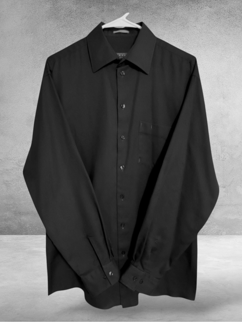Kenneth Cole Reaction Dress Shirt Black Spread Collar Corporate Goth Classic M